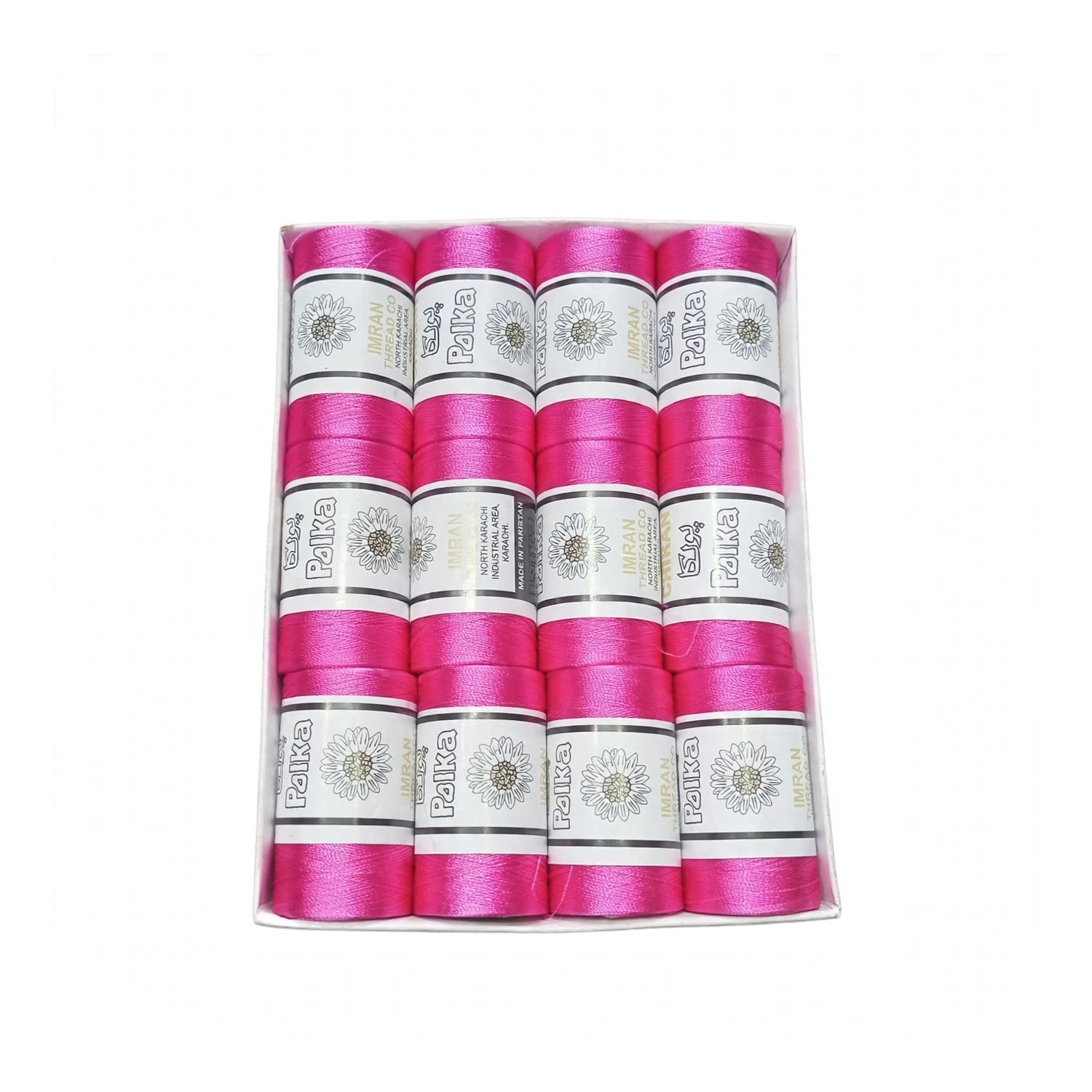 Polka Chikan Art Silk Embroidery Thread – Deep Pink | Guaranteed Best Colour | Box of 12 Spools - Image 2