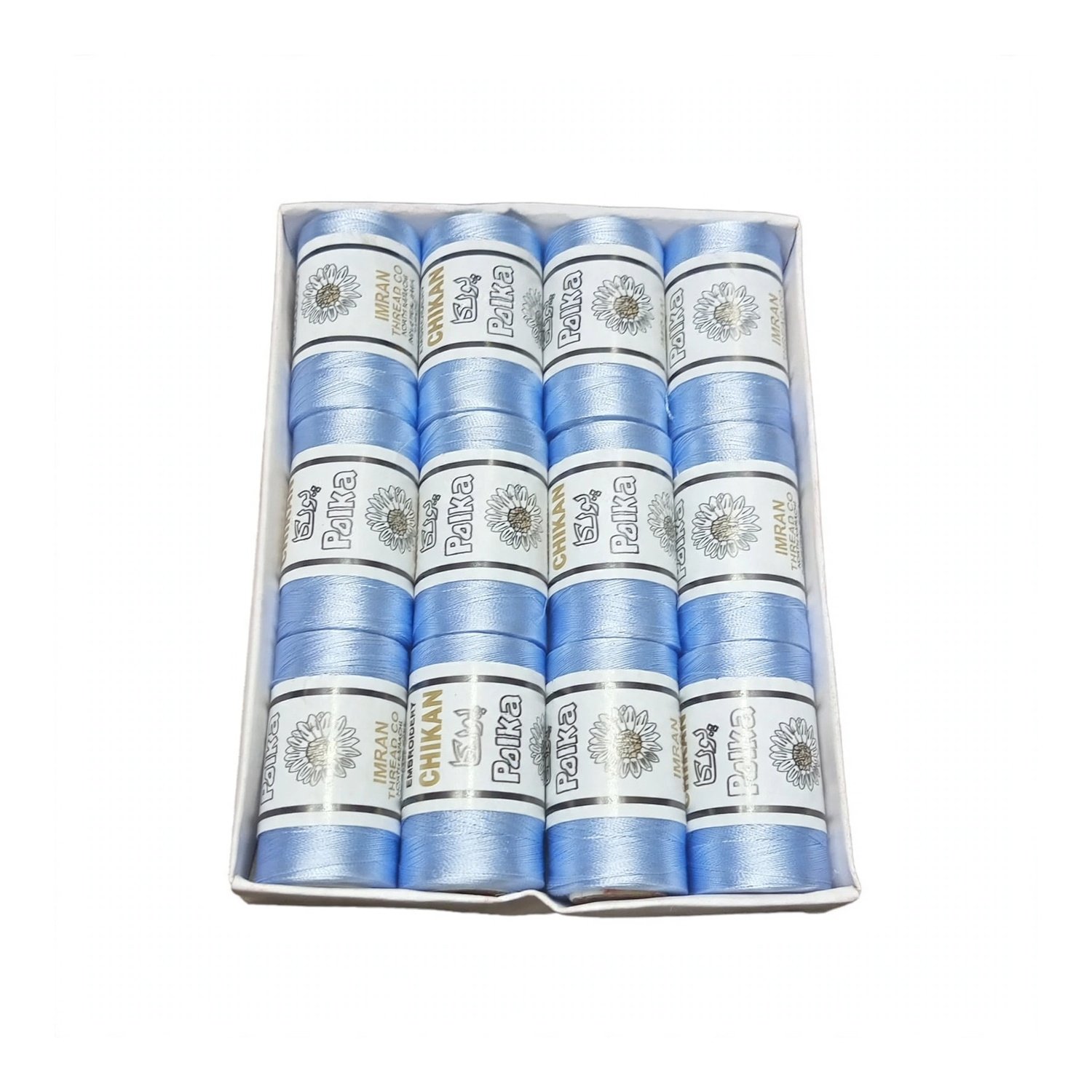 Polka Chikan Art Silk Embroidery Thread – Light Blue | Guaranteed Best Colour | Box of 12 Spools - Image 3