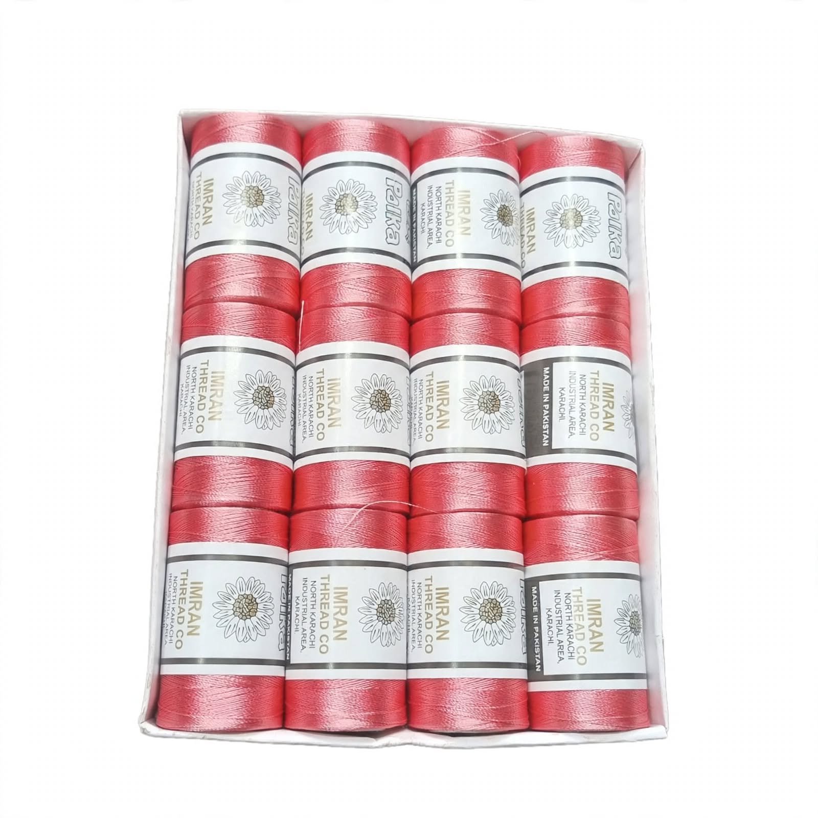 Polka Chikan Art Silk Embroidery Thread – Coral Pink Guaranteed Best Colour Box of 12 Spools - Image 3