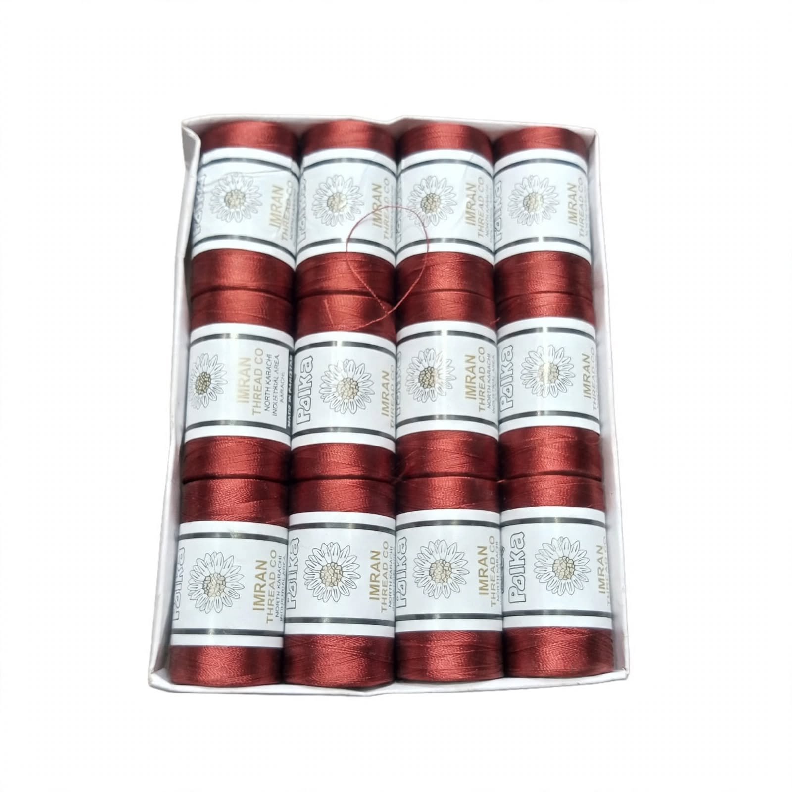 Polka Chikan Art Silk Embroidery Thread – Rust Red | Guaranteed Best Colour | Box of 12 Spools - Image 2